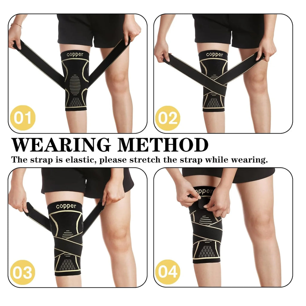 Copper Knee Braces with Strap for Knee Pain Women and Men