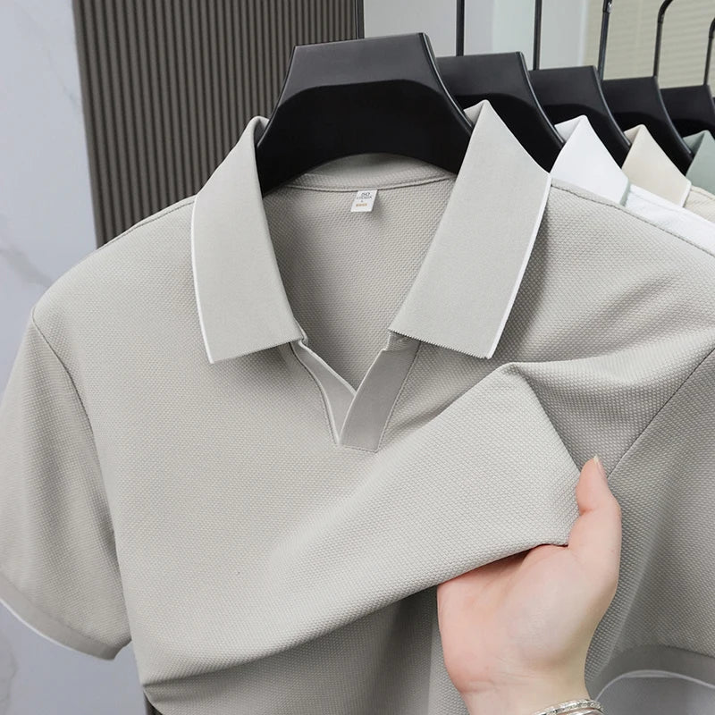 2026 New Simple Stripe Collar Solid  colour of T-Shirt