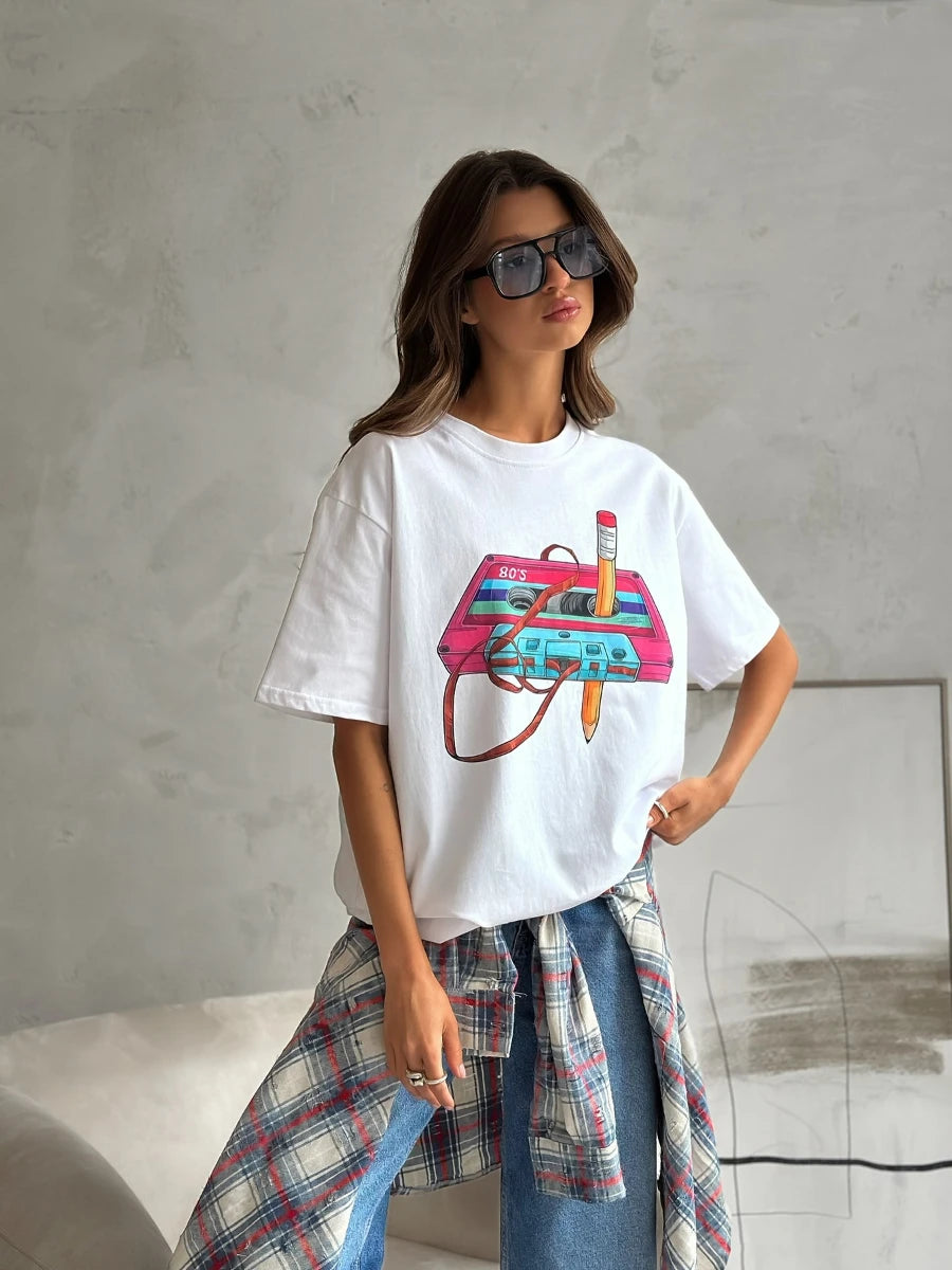 100% Cotton Women's Fashionable Printed T-shirt