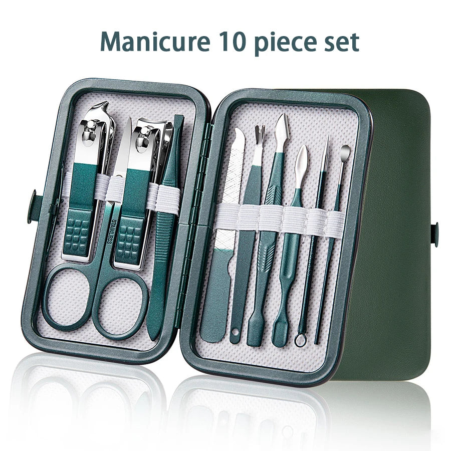 Ouriner 6-18Pcs Portable Manicure Sets Pedicure Kits Bright Black Nail Clipper set