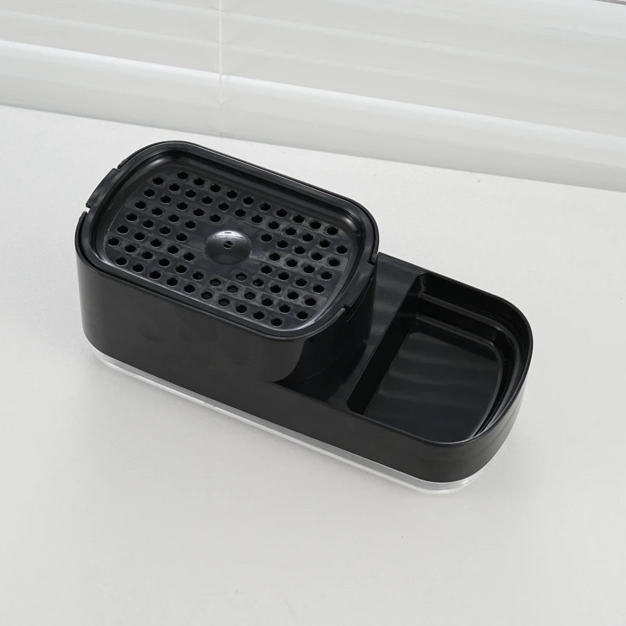 Kitchen dishwashing soap dispenser with sponge holder
