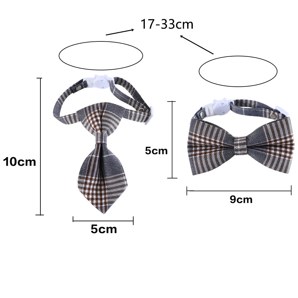 1pc Adjustable Plaid Cat Collar with Bow Tie