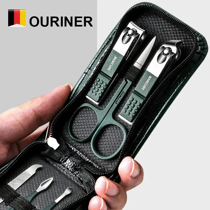 Ouriner 6-18Pcs Portable Manicure Sets Pedicure Kits Bright Black Nail Clipper set