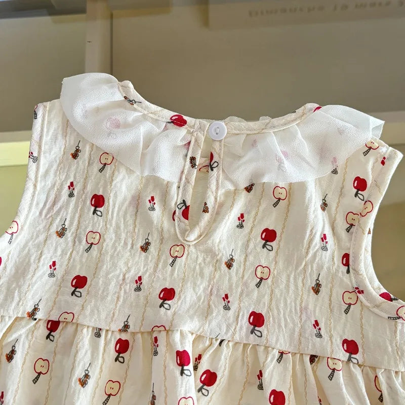 Two-Piece Set Sleeveless Princess Dress with Floral Print