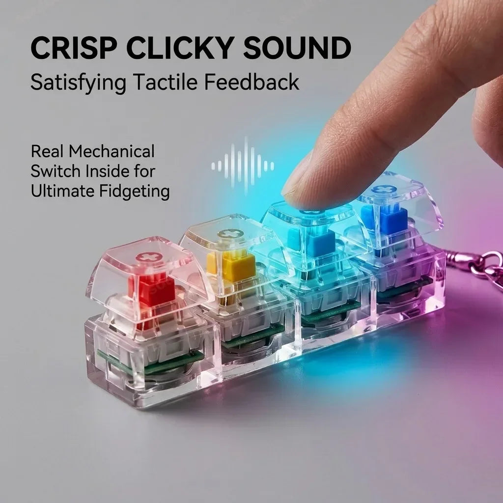 LED Light Up Keyboard Keychain Clickable button