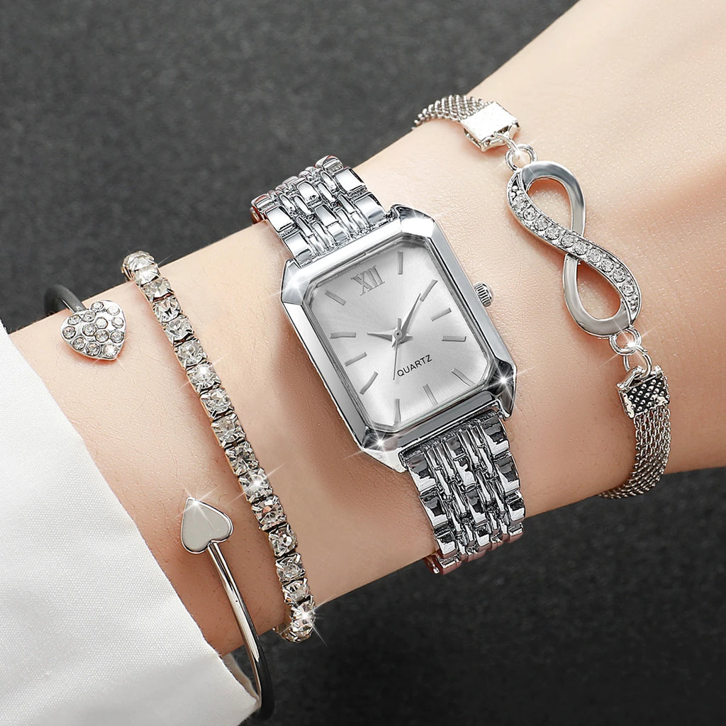4PCS Women Quartz Watches Bracelets Set(Without Box)
