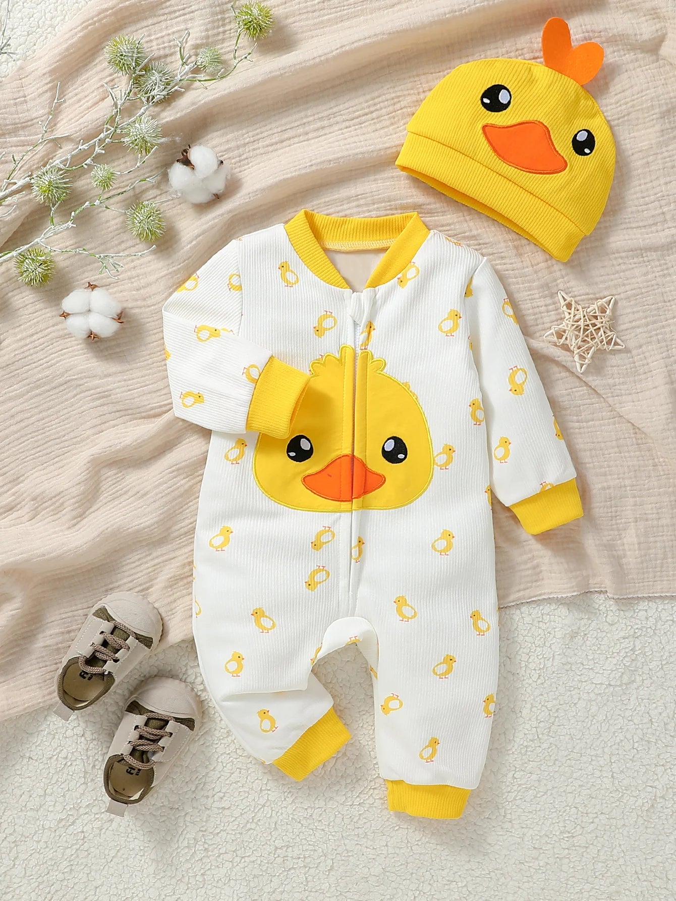 Cartoon Duck Long Sleeve With Duck Jumpsuit For Newborn