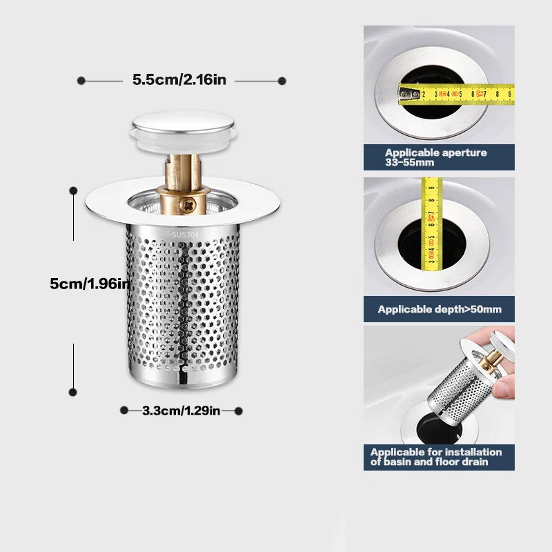 Bathroom Sink Plug Stopper Stainless Steel Filter Basket