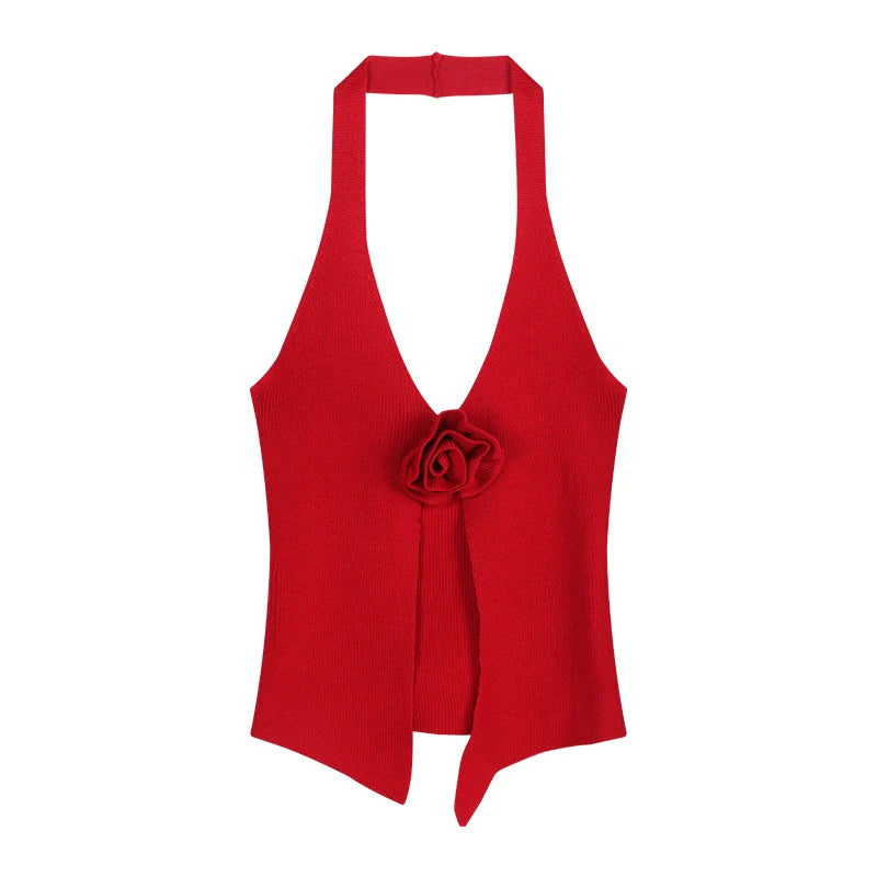 Summer Sweet Knitted Camisole Women's V-neck Backless Slim