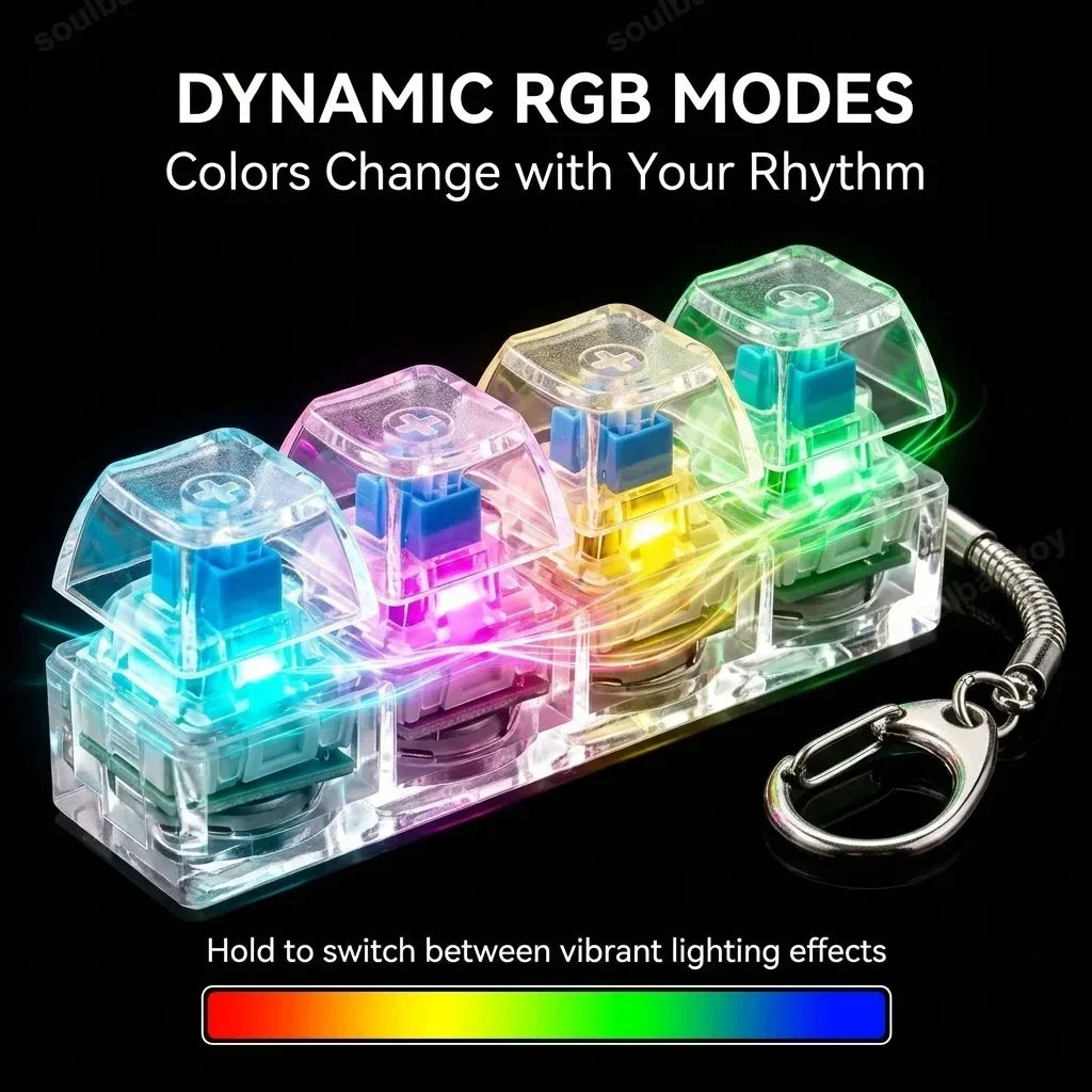 LED Light Up Keyboard Keychain Clickable button