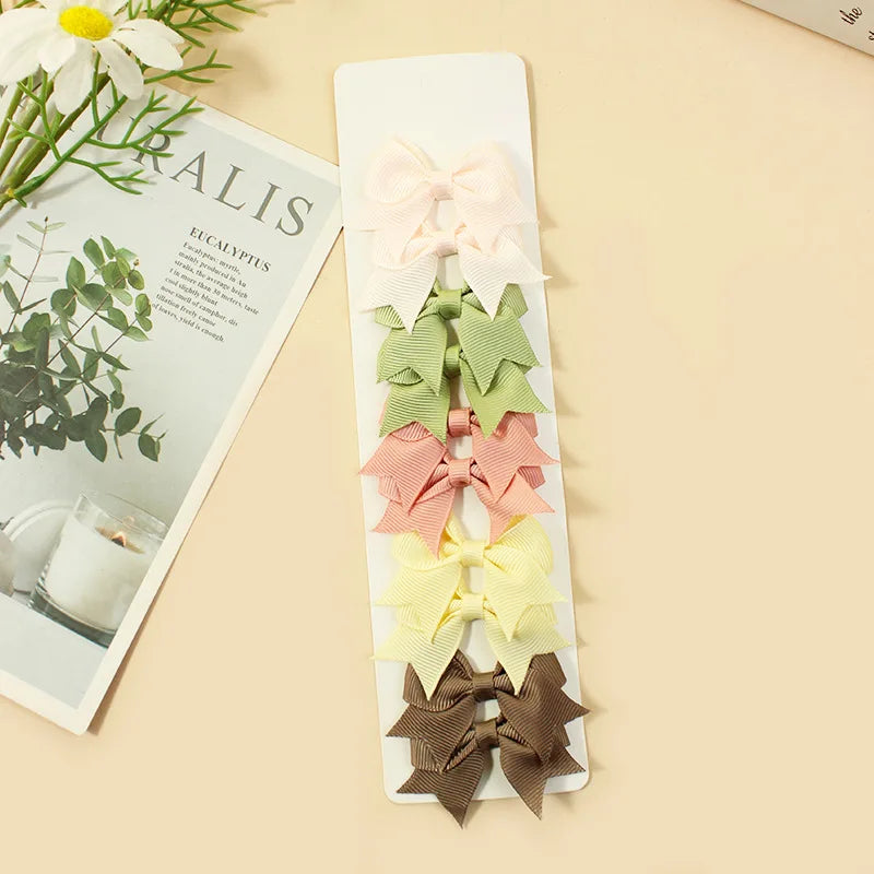 10Pcs/Set New Cute Solid Ribbon Bowknot Hair Clips for Baby Girls