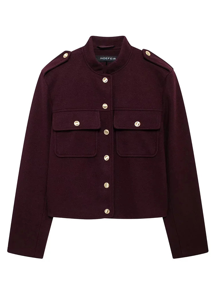 Women Soft Tweed Bomber Jacket