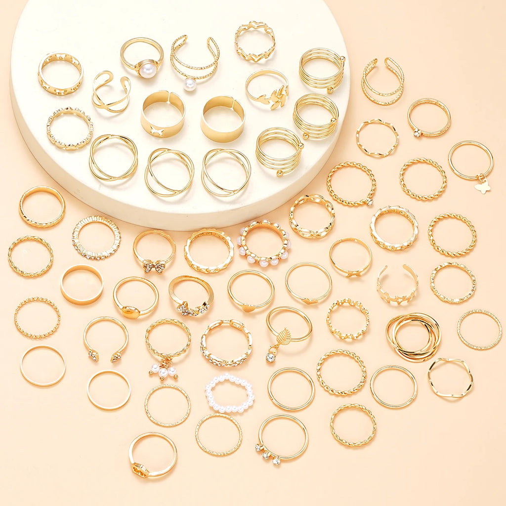58PCS Vintage Heart Snake Butterfly Rings Set for Women