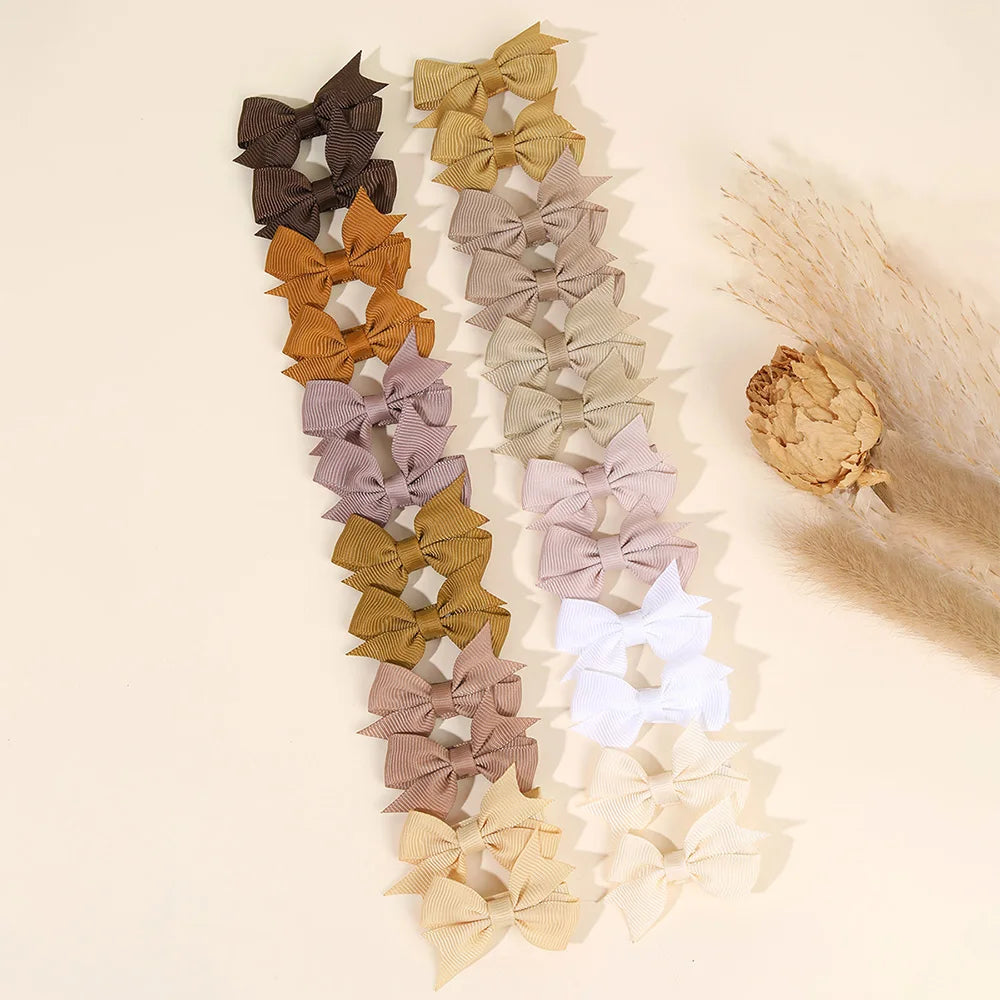 24Pcs Baby Girls Solid Bow Hair Clips Cute Mini Grosgrain Ribbons
