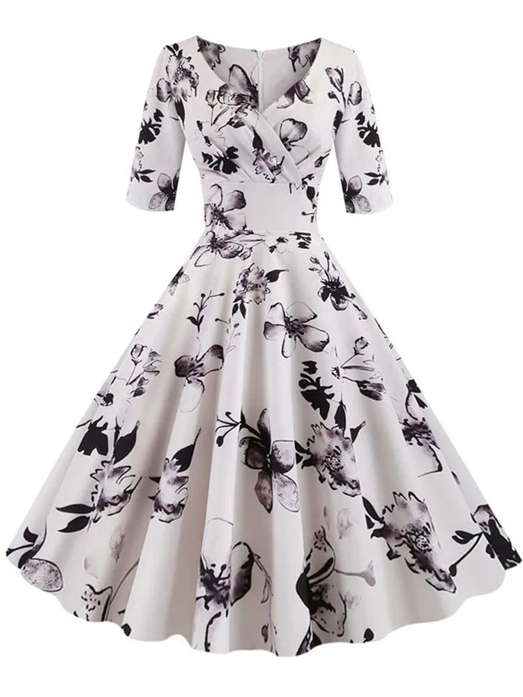 Summer Women Dress Floral Print Vintage Party Dresses