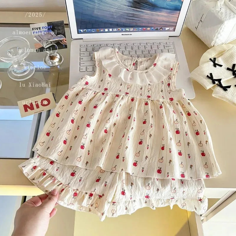 Two-Piece Set Sleeveless Princess Dress with Floral Print