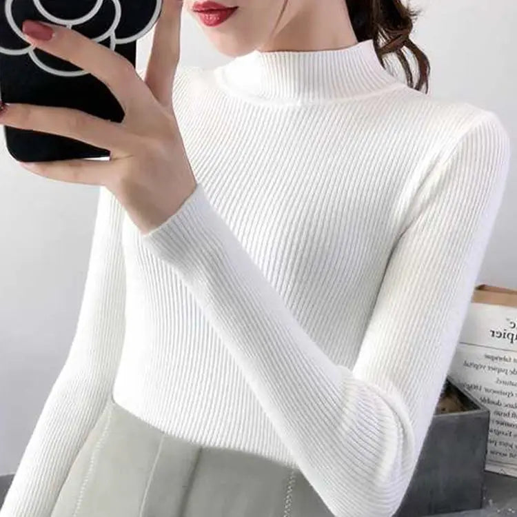 Women Sweater Vintage Basic Solid Knitted Tops Casual Slim Pullover
