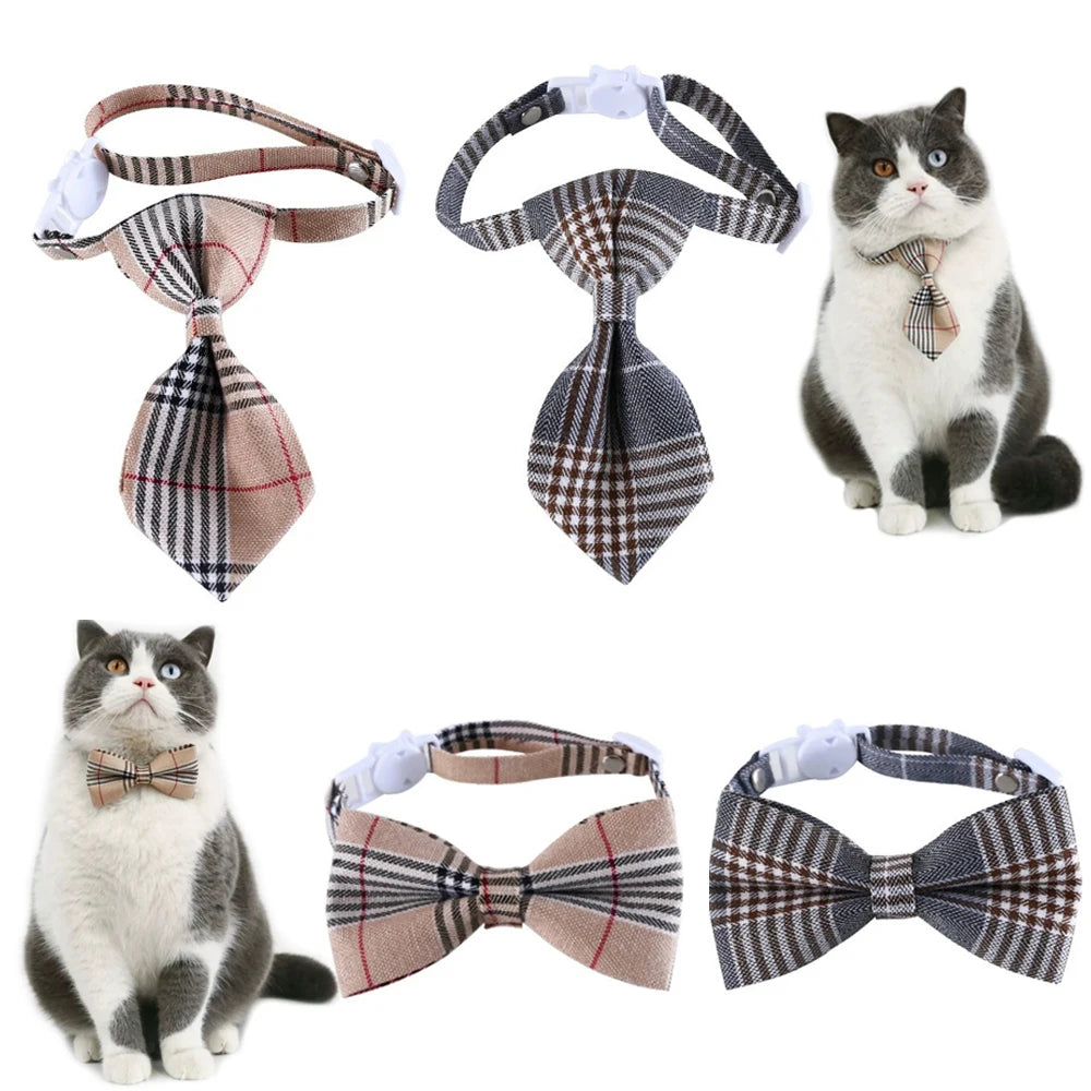 1pc Adjustable Plaid Cat Collar with Bow Tie