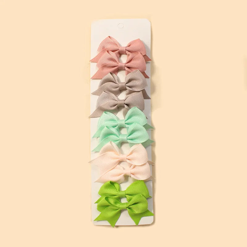 10Pcs/Set New Cute Solid Ribbon Bowknot Hair Clips for Baby Girls