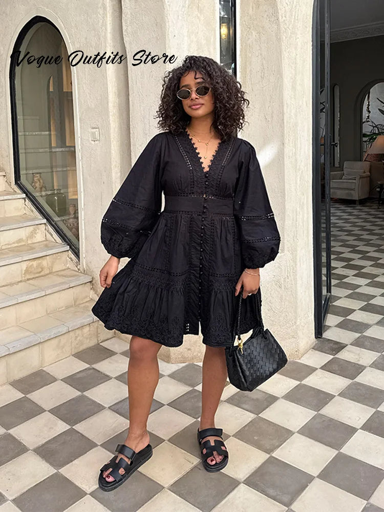 Casual Hollow Out Flower Women Dress
