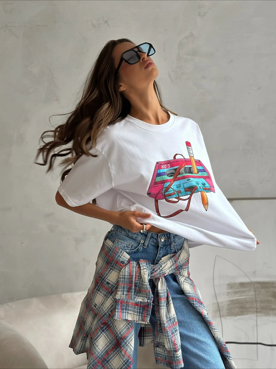 100% Cotton Women's Fashionable Printed T-shirt