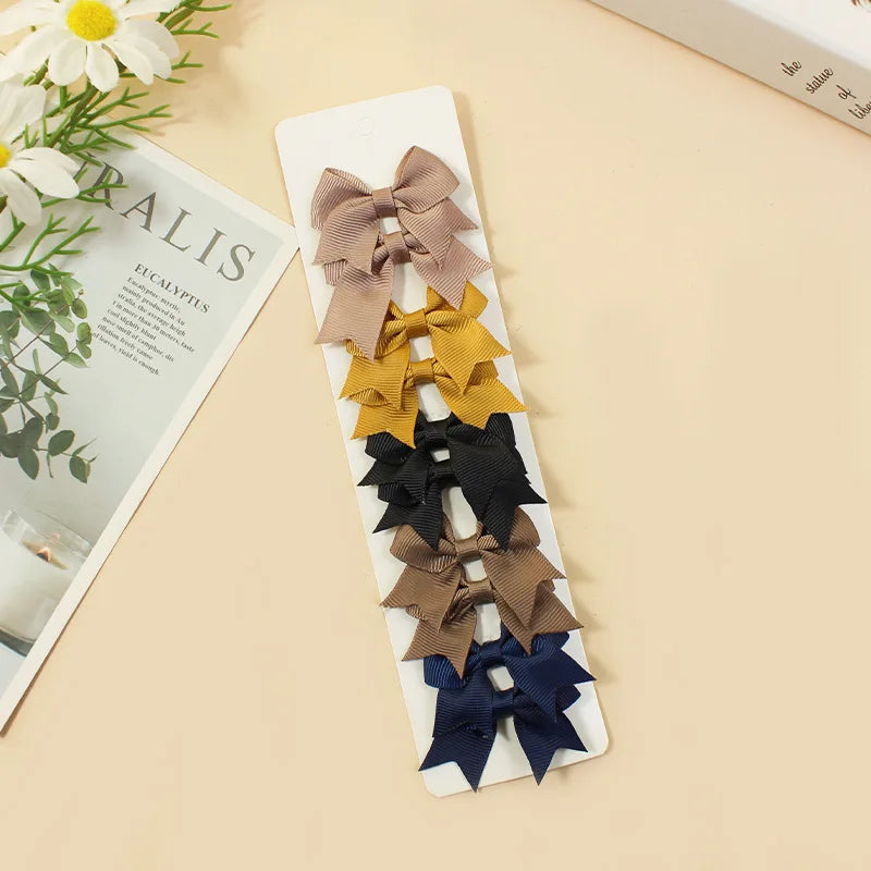 10Pcs/Set New Cute Solid Ribbon Bowknot Hair Clips for Baby Girls