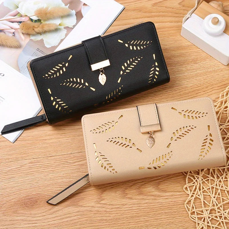 Elegant Women's Wallet With Hollowed-Out Leaf Design