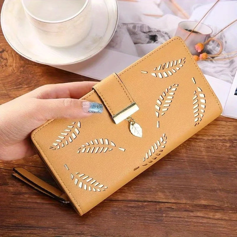 Elegant Women's Wallet With Hollowed-Out Leaf Design