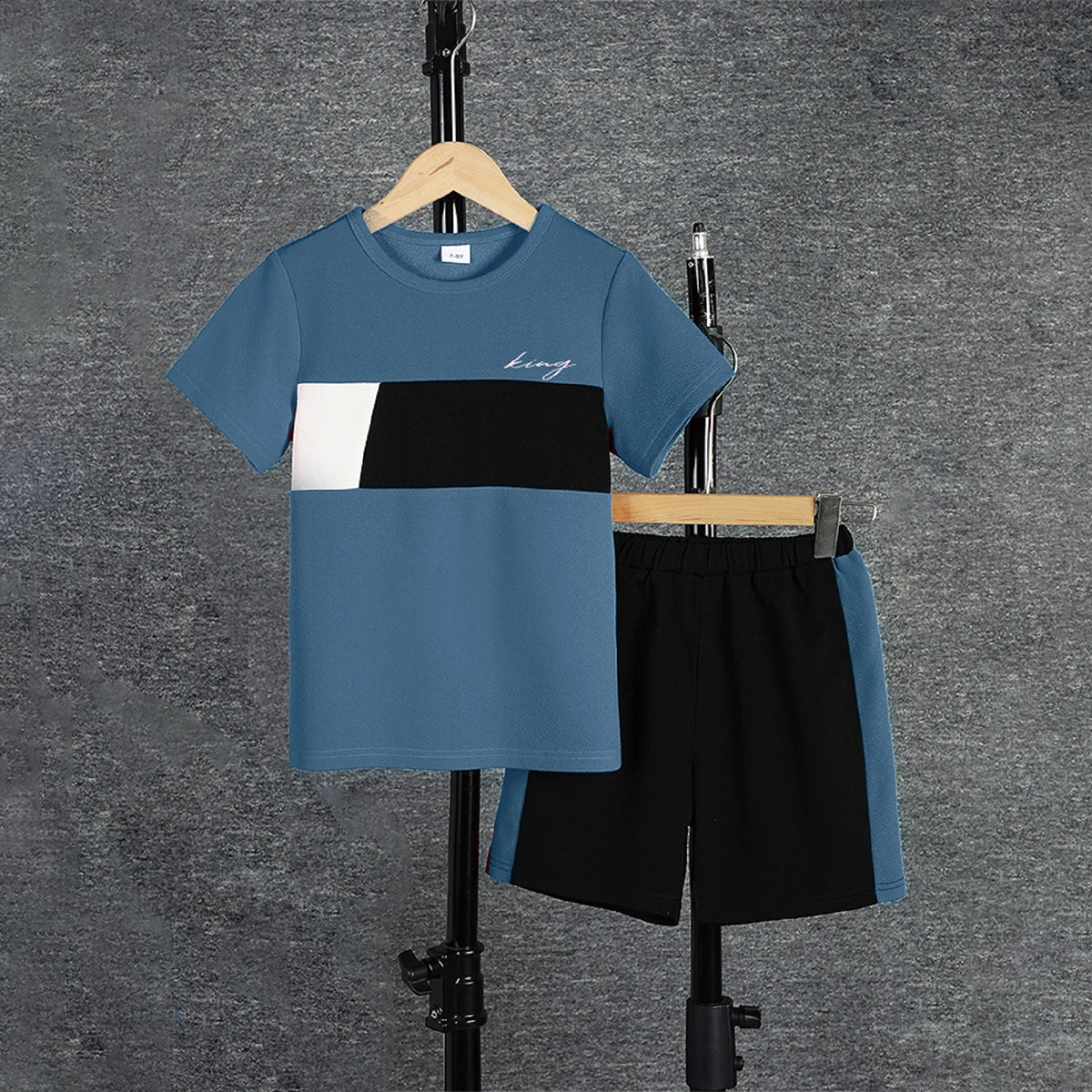 2pcs Boys Casual Colorblock Short Sleeve T-shirt & Shorts Set