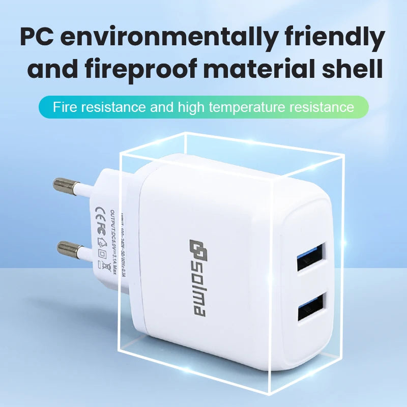 2 Ports USB  Charger White EU Standard Plug