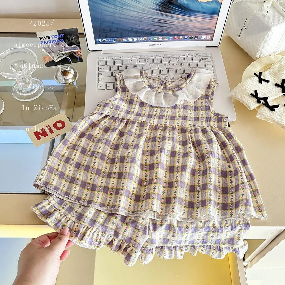 Two-Piece Set Sleeveless Princess Dress with Floral Print