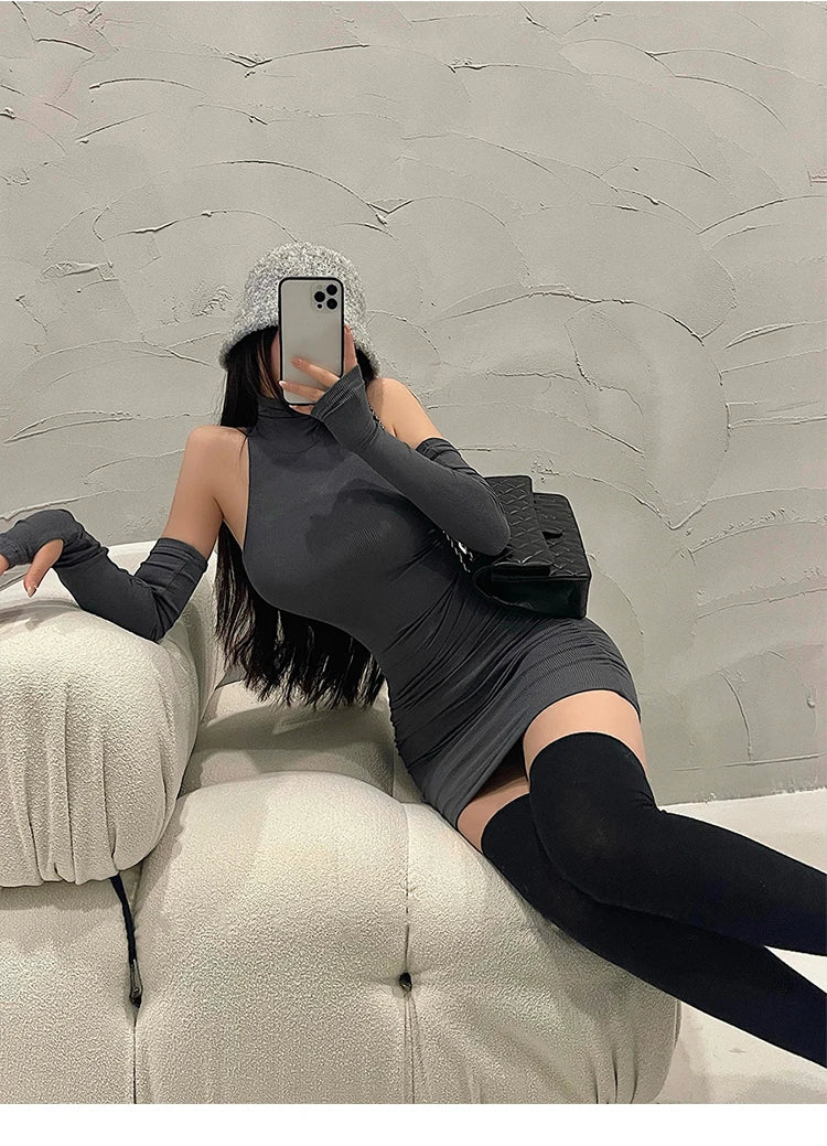 High Neck Tight Dress Women Bodycon