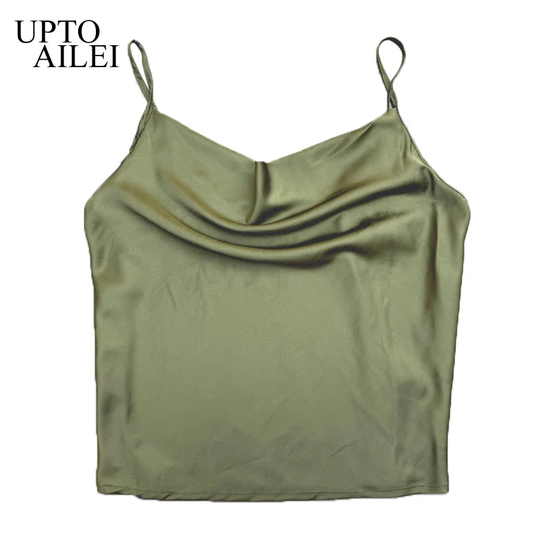 Basic Women Silk-Like Satin Tops Vest