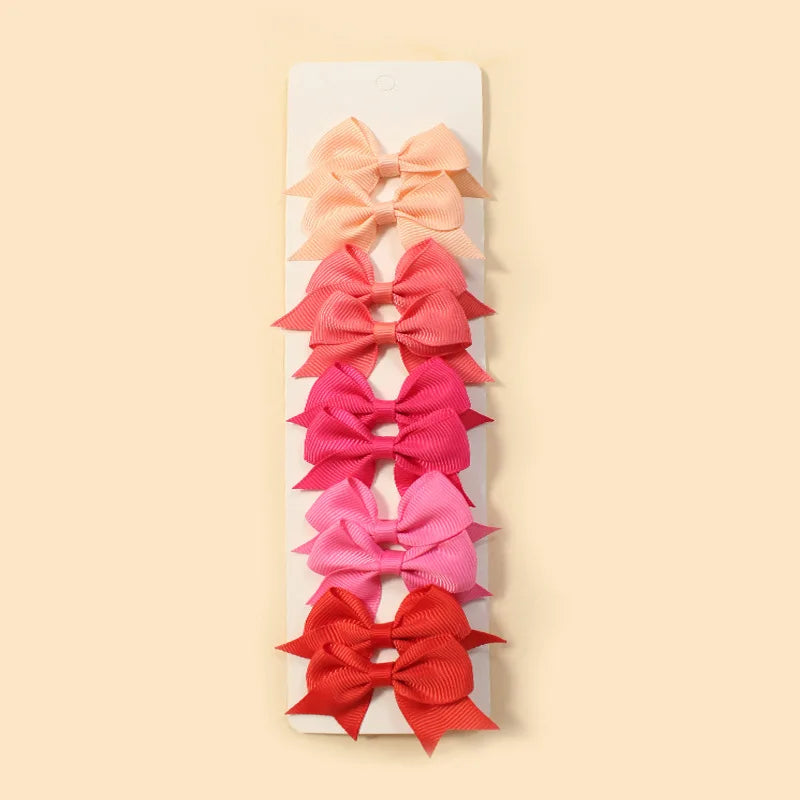 10Pcs/Set New Cute Solid Ribbon Bowknot Hair Clips for Baby Girls
