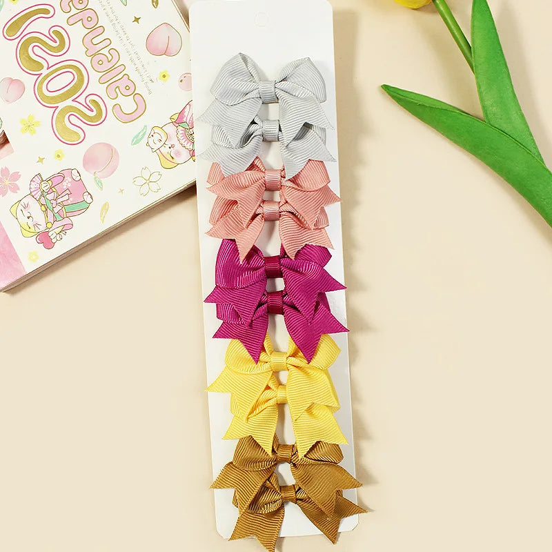 10Pcs/Set New Cute Solid Ribbon Bowknot Hair Clips for Baby Girls