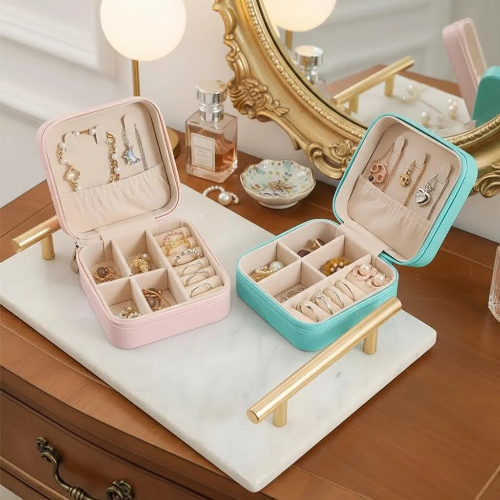 Solid Color PU Leather Material Jewelry Storage Box