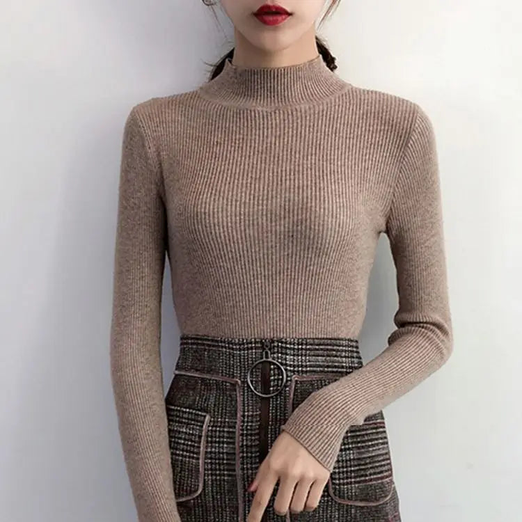 Women Sweater Vintage Basic Solid Knitted Tops Casual Slim Pullover