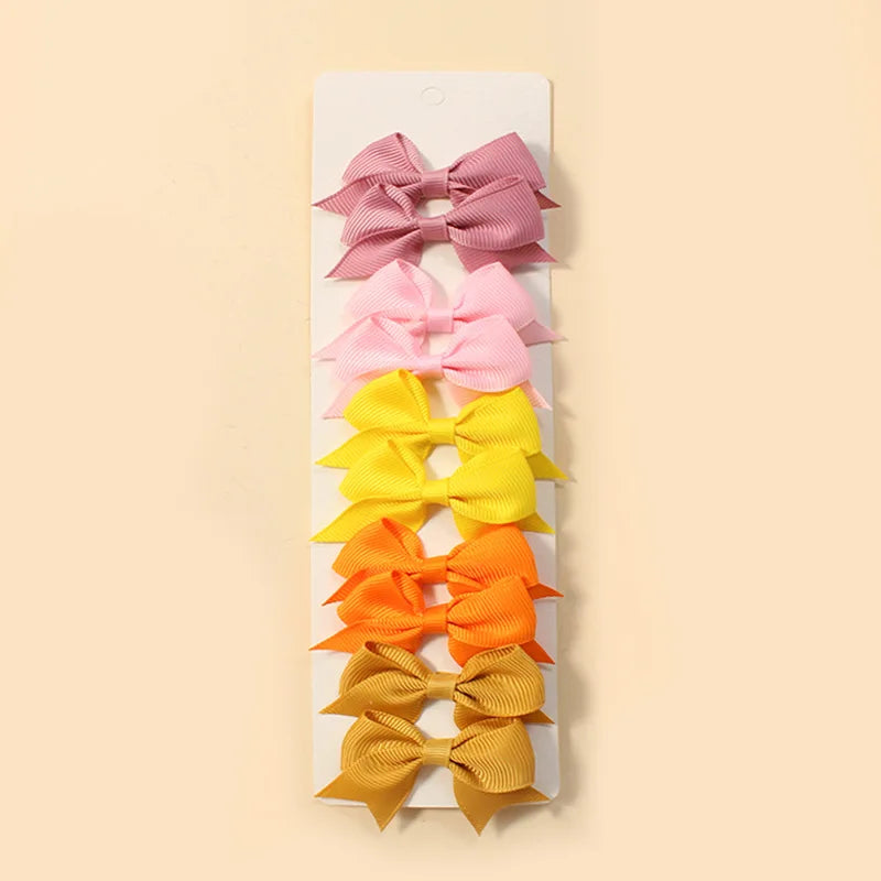 10Pcs/Set New Cute Solid Ribbon Bowknot Hair Clips for Baby Girls