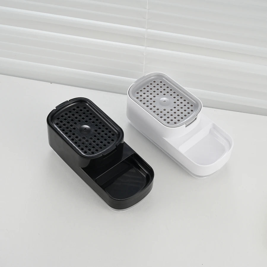Kitchen dishwashing soap dispenser with sponge holder