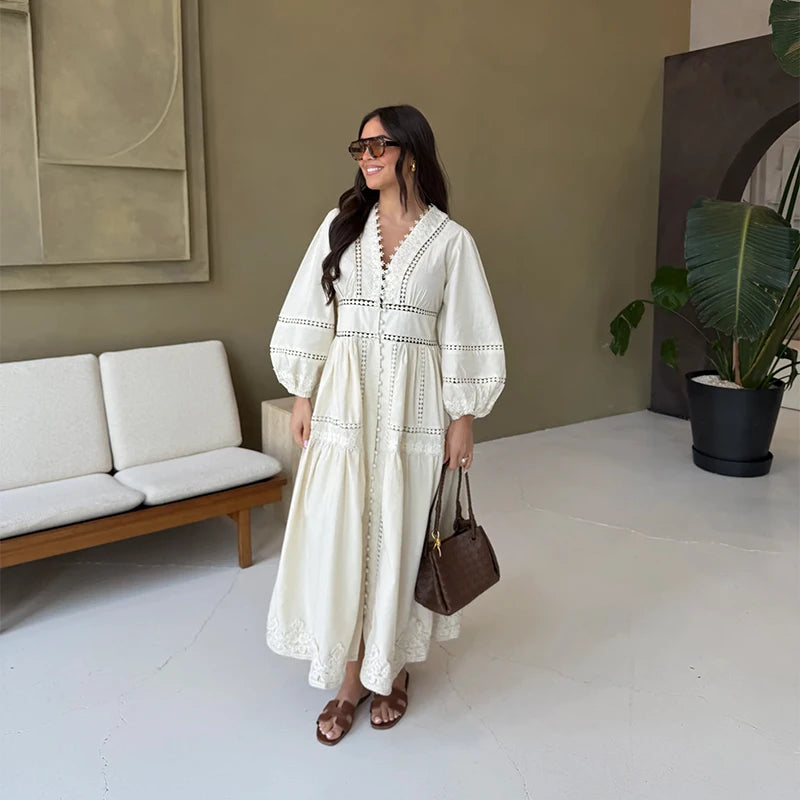 Casual Hollow Out Flower Women Dress