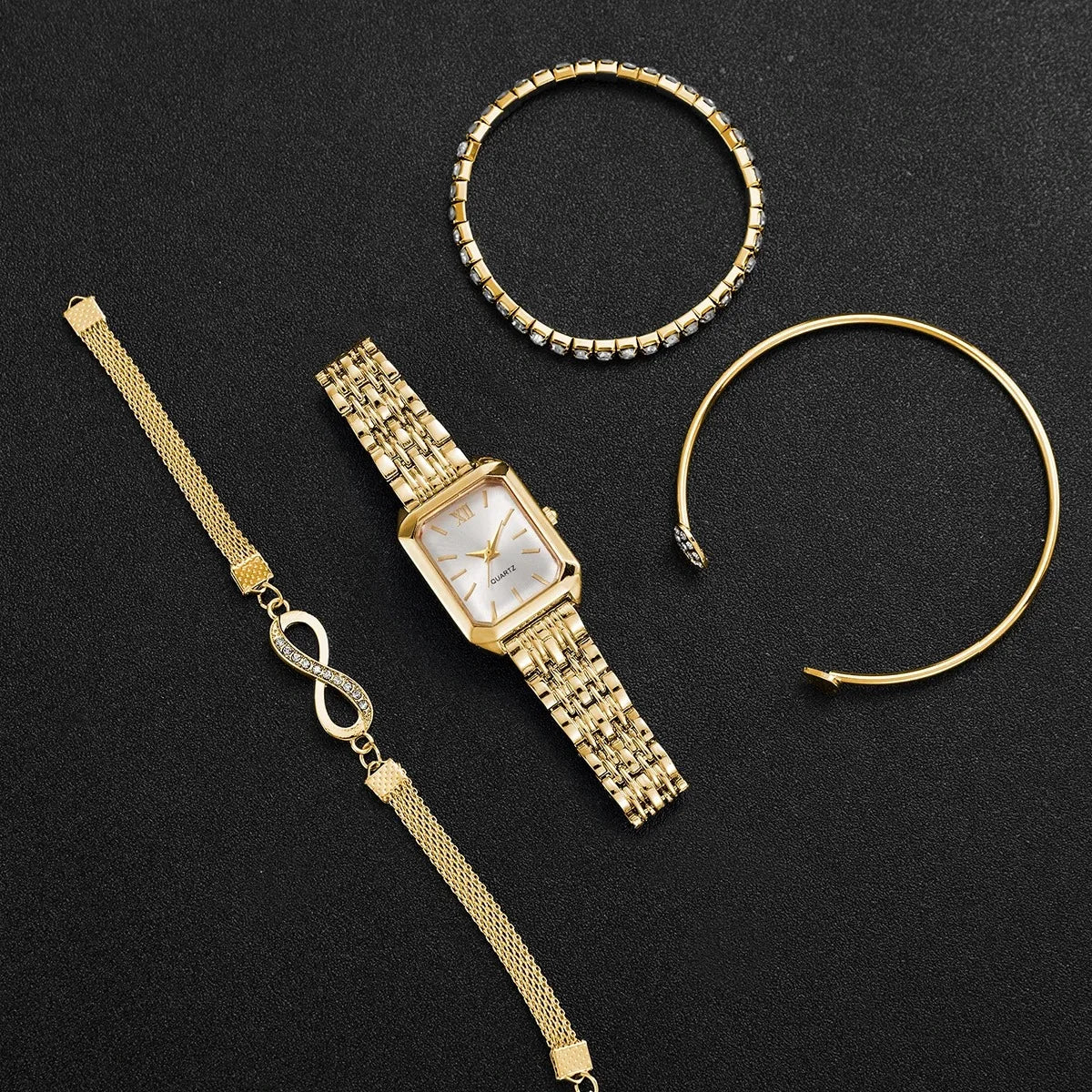 4PCS Women Quartz Watches Bracelets Set(Without Box)