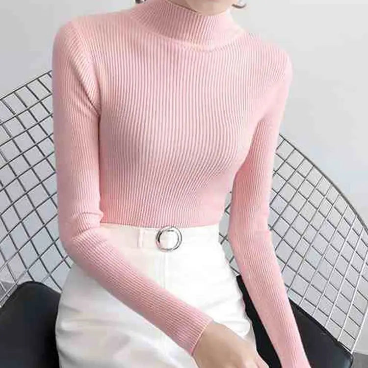 Women Sweater Vintage Basic Solid Knitted Tops Casual Slim Pullover