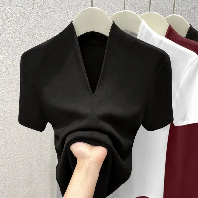 NEW V Neck Slim T Shirt Women