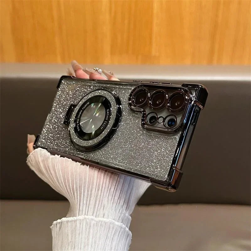 Luxury Magnetic Plating Stand Shockproof Glitter Case for Samsung Galaxy