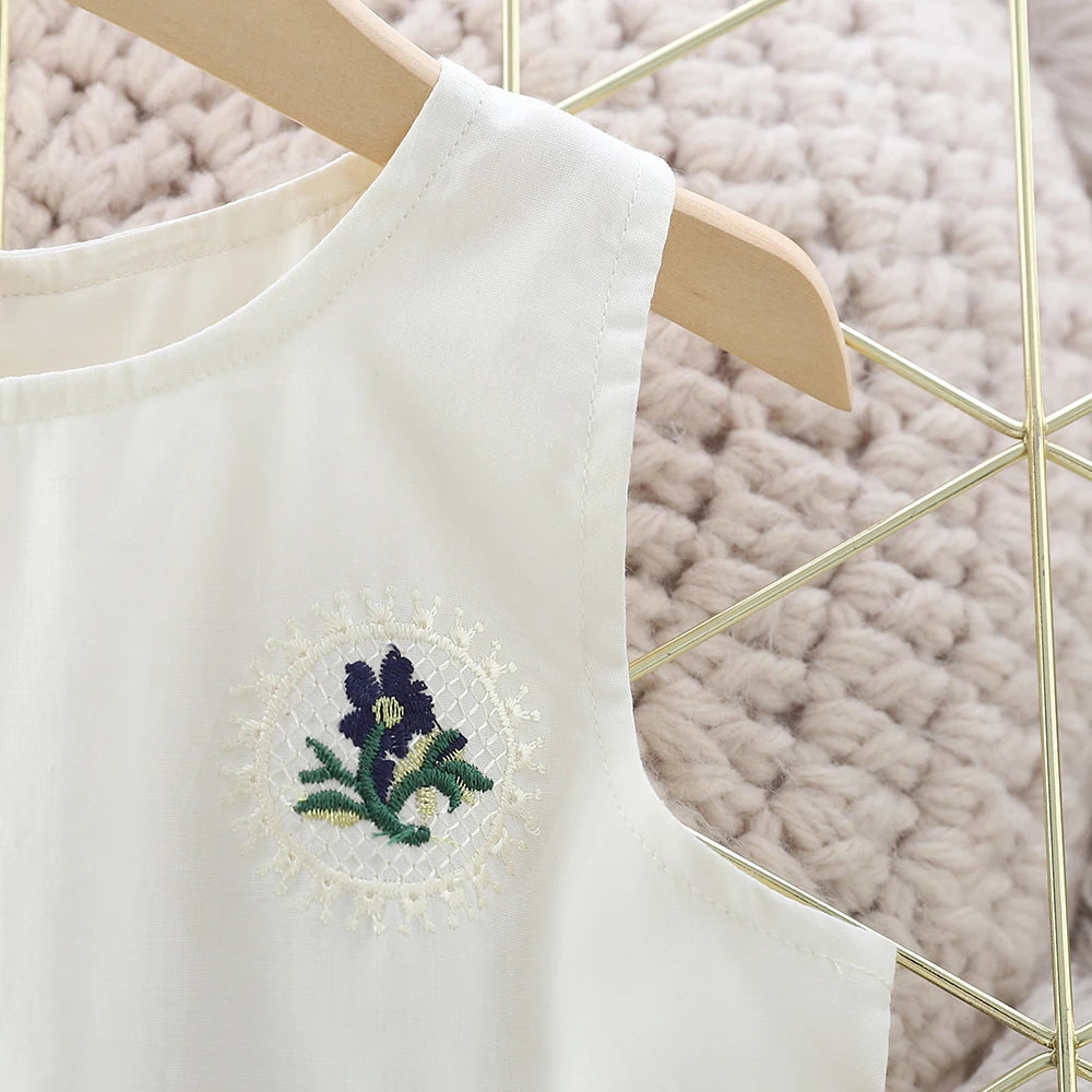 Casual Dress Girls' Clothing Refreshing Embroidered Vest Dress for 2-6Y