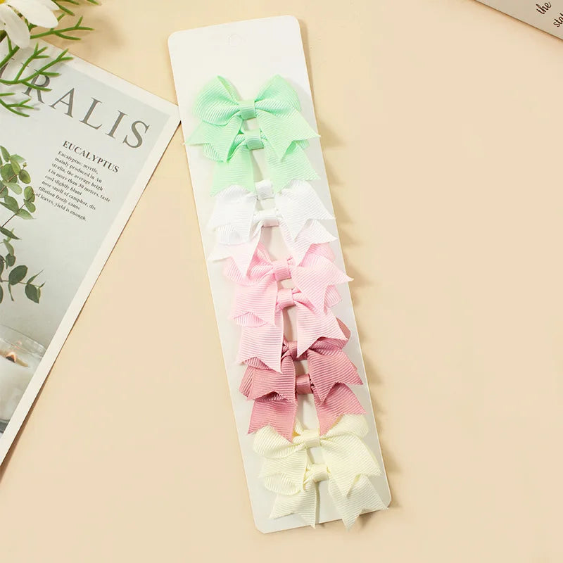10Pcs/Set New Cute Solid Ribbon Bowknot Hair Clips for Baby Girls
