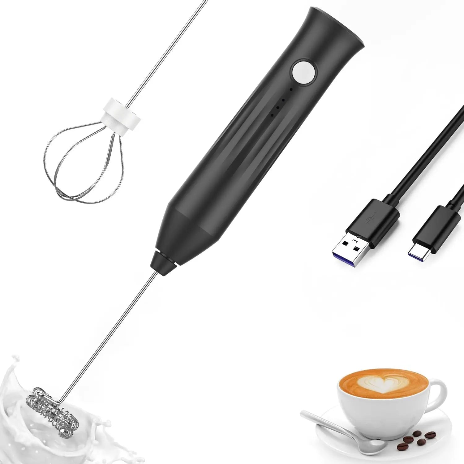 MINI Milk Frother USB Rechargeable 3 Speeds Foam Maker Coffee Whisk Mixer