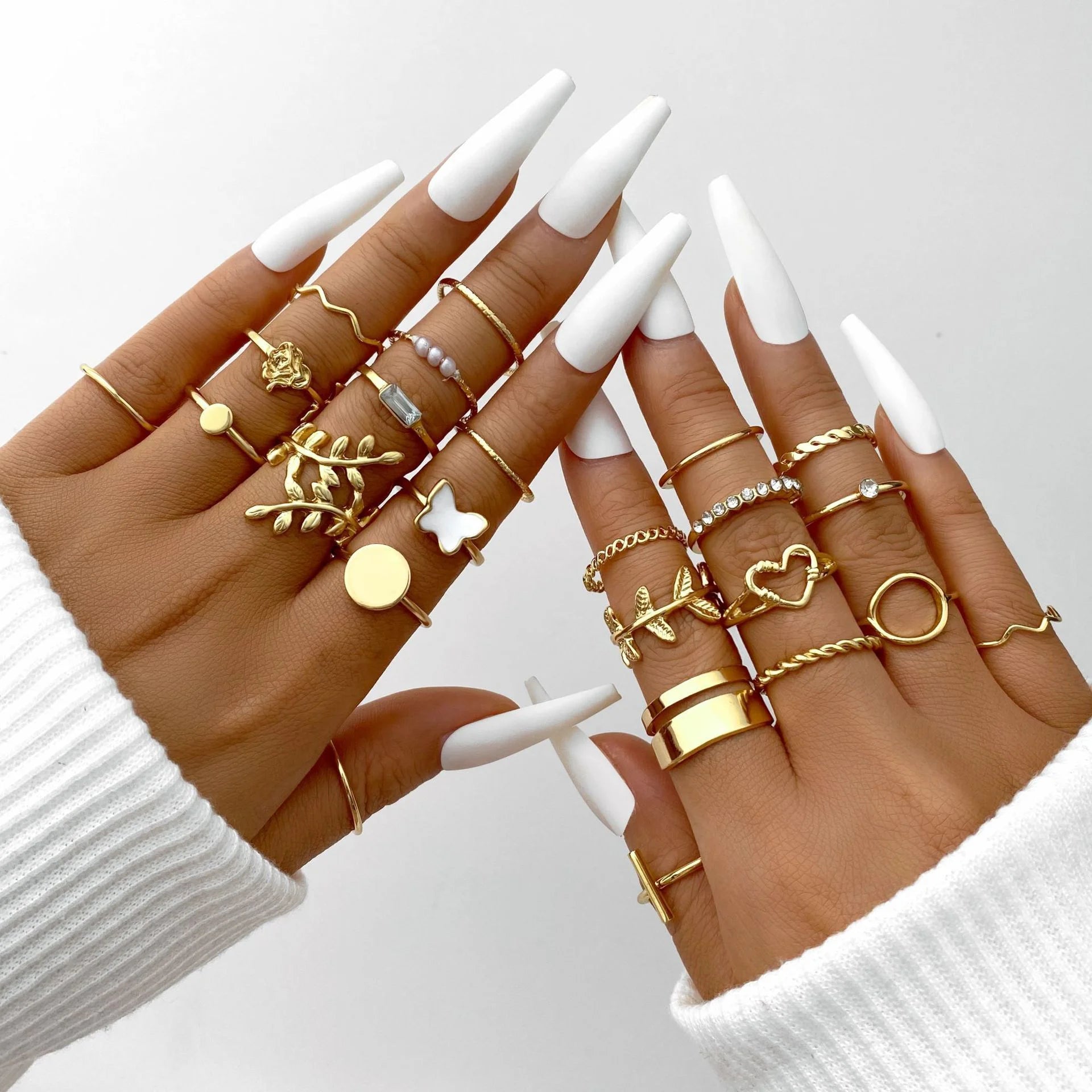 58PCS Vintage Heart Snake Butterfly Rings Set for Women
