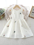 Casual Dress Girls' Clothing Refreshing Embroidered Vest Dress for 2-6Y