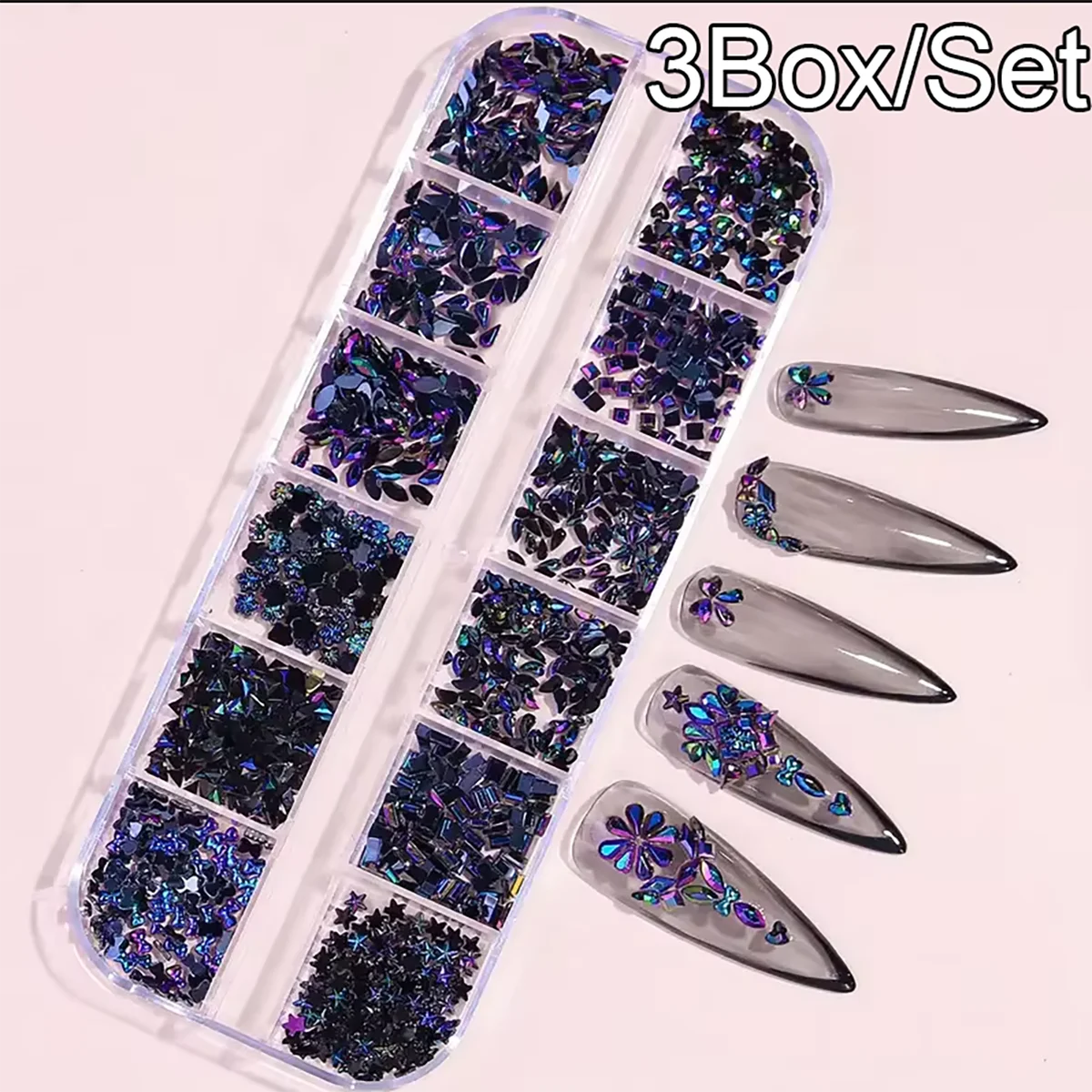 Multi Shapes 3D Flat Bottom Nail Rhinestones Colorful Nail